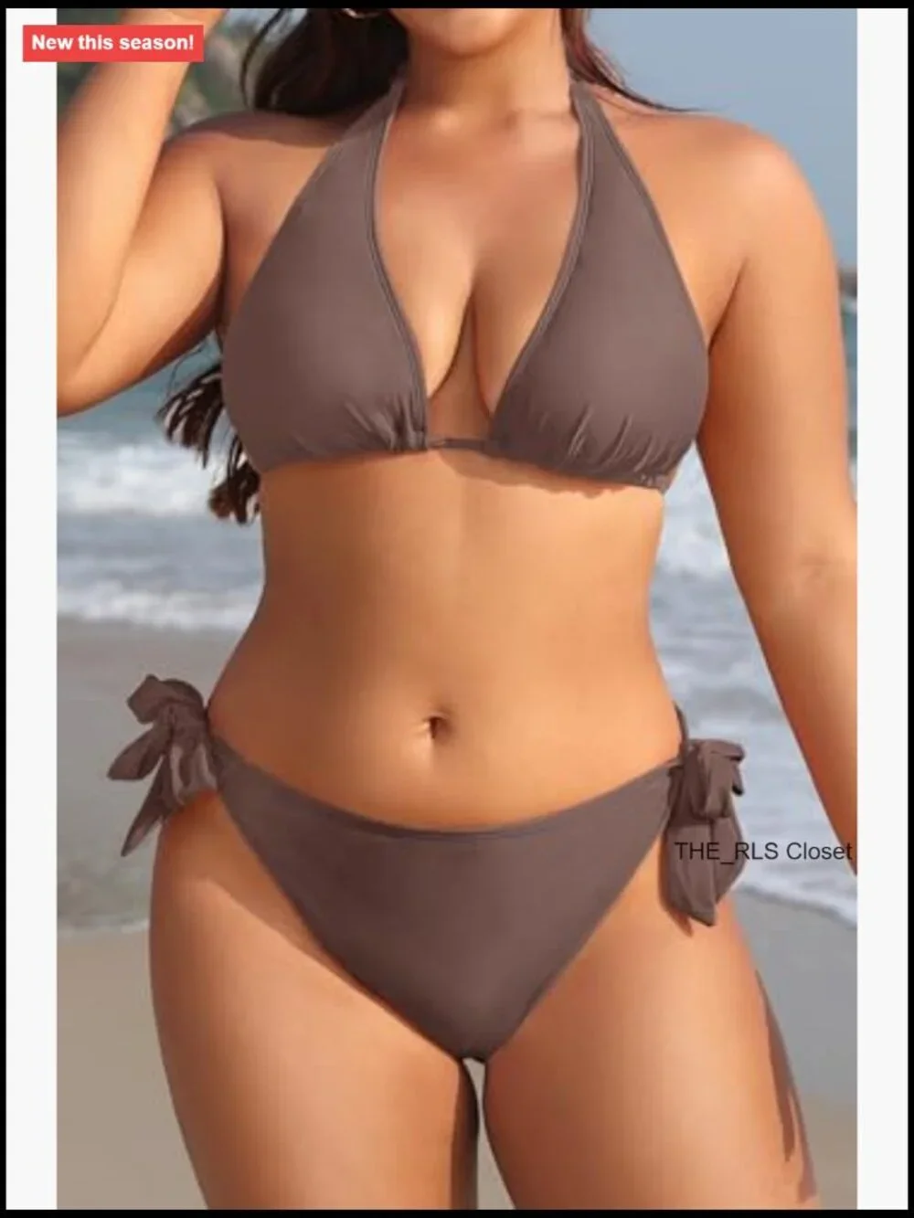 Plus Size Triangle Bikini Set Halter Tie Side Swimsuit